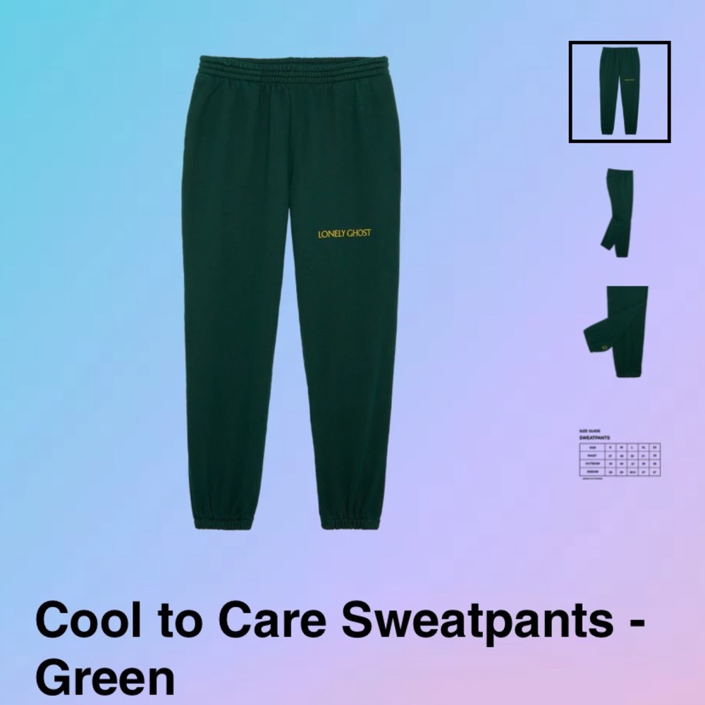 Lonely Ghost - Cool to Care Sweatpants - Green - Size Medium - Indy Blue